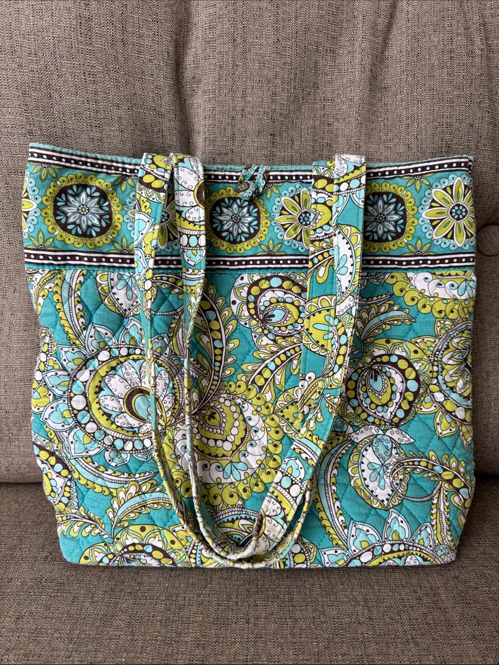 Vera Bradley Turquoise, Yellow & White Paisley Quilted Tote